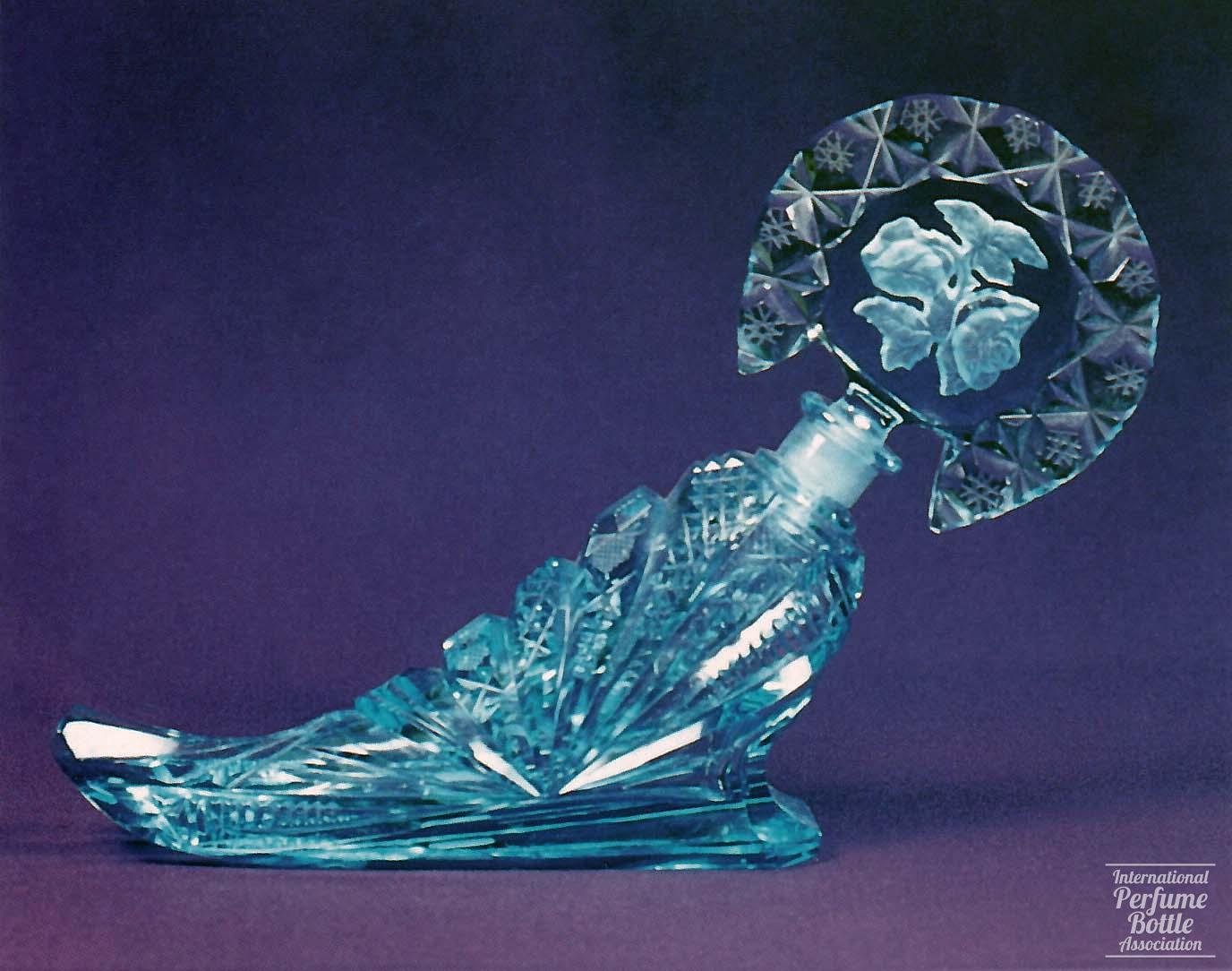 Blue Czech Bottle of Sleigh Form With Rose Stopper