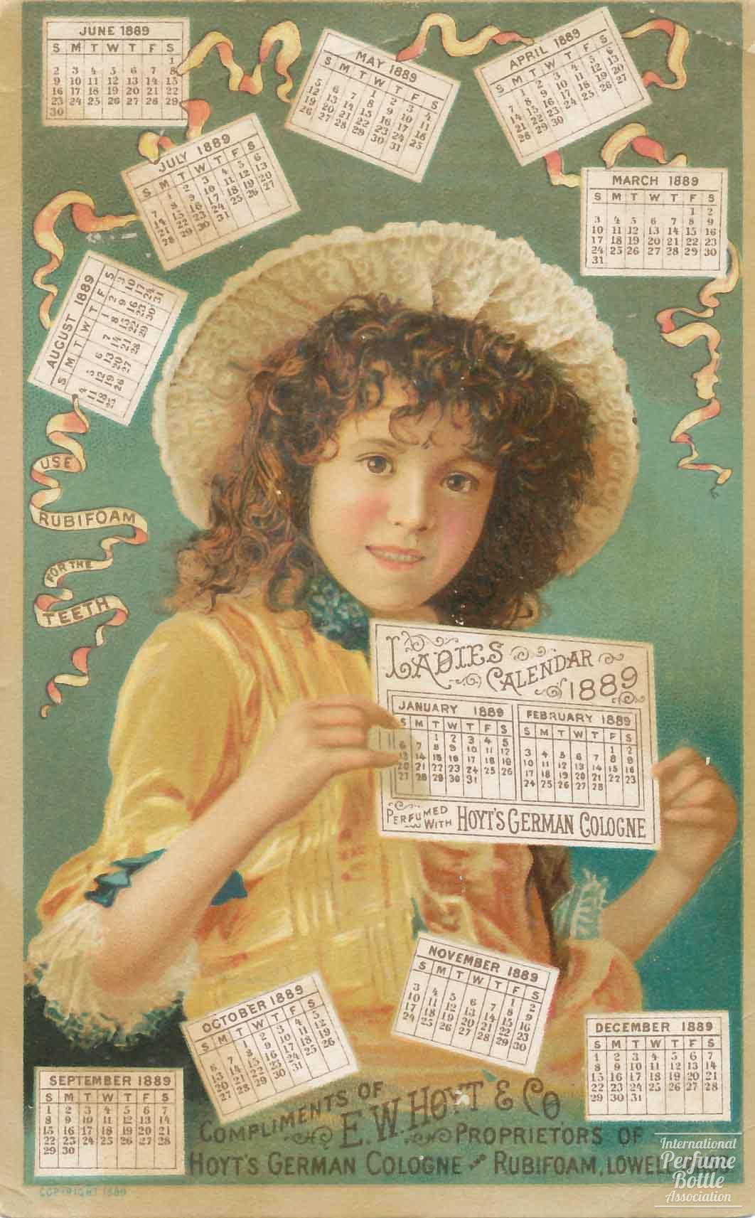"Hoyt's German Cologne" Scent Card by E. W. Hoyt With 1889 Calendar