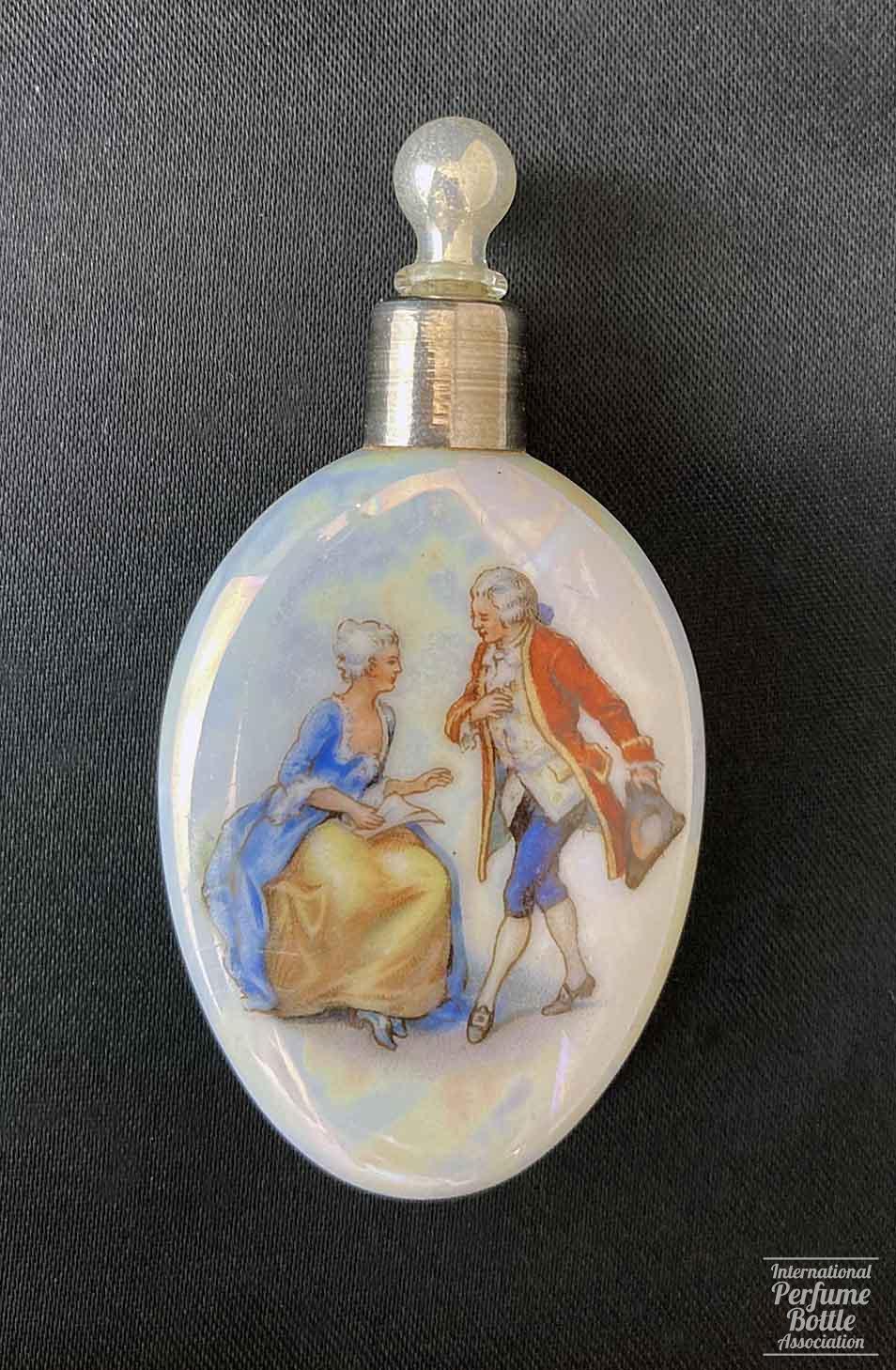 Oval Irridescent Bottle With Courting Couple