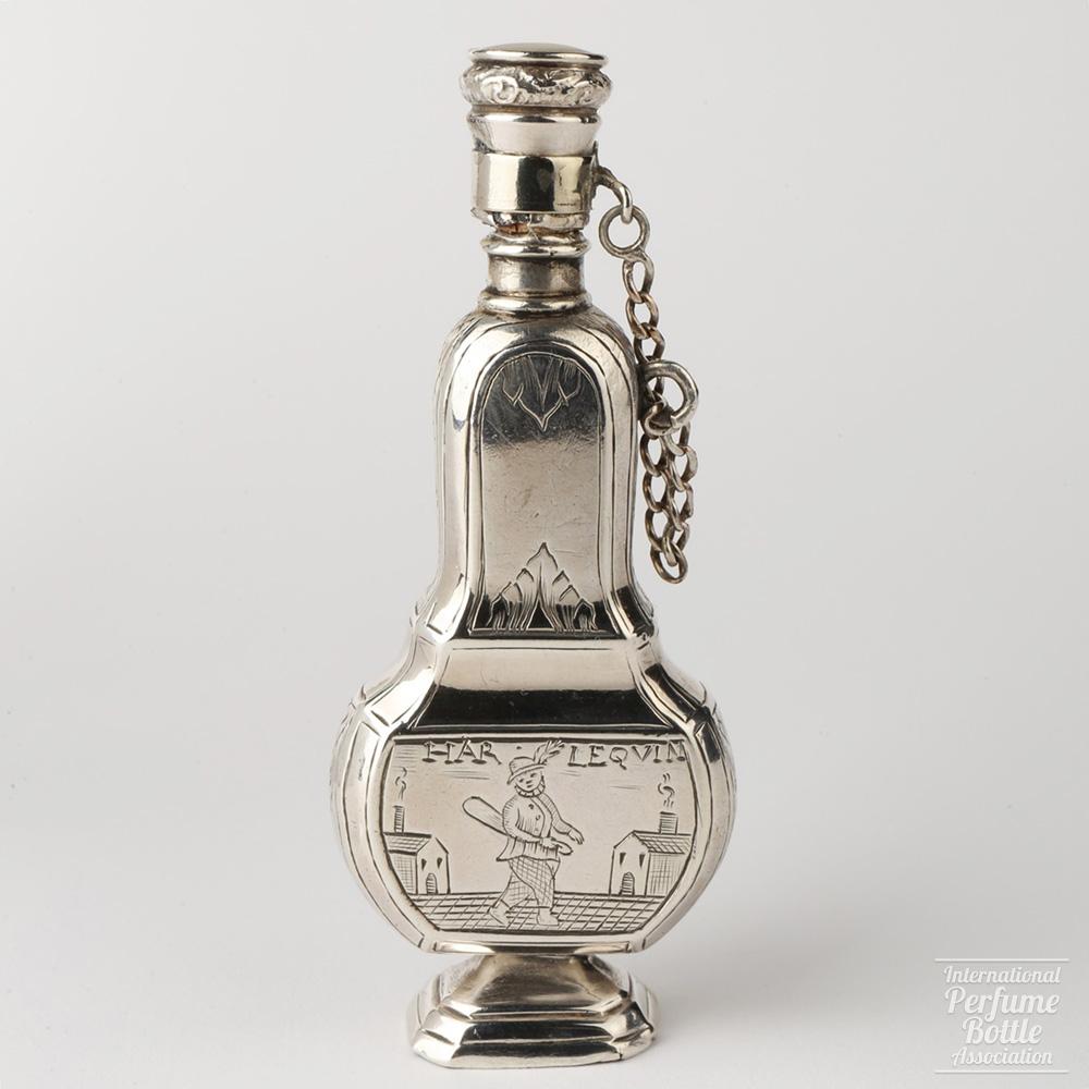 French Silver Scent Bottle With Harlequin
