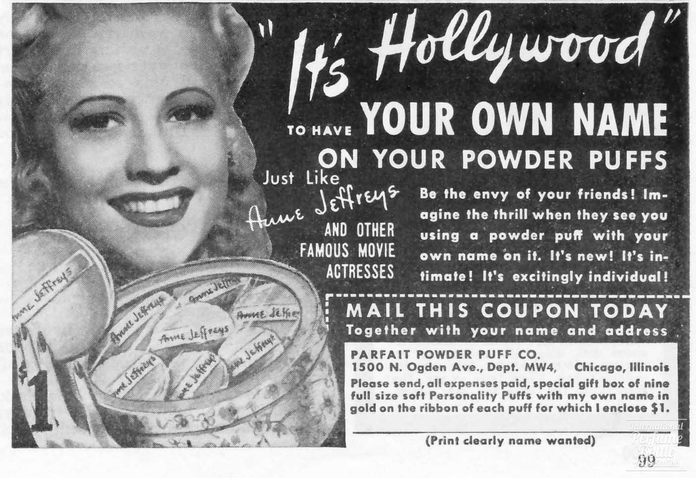 Parfait Powder Puff Advertisement - 1943
