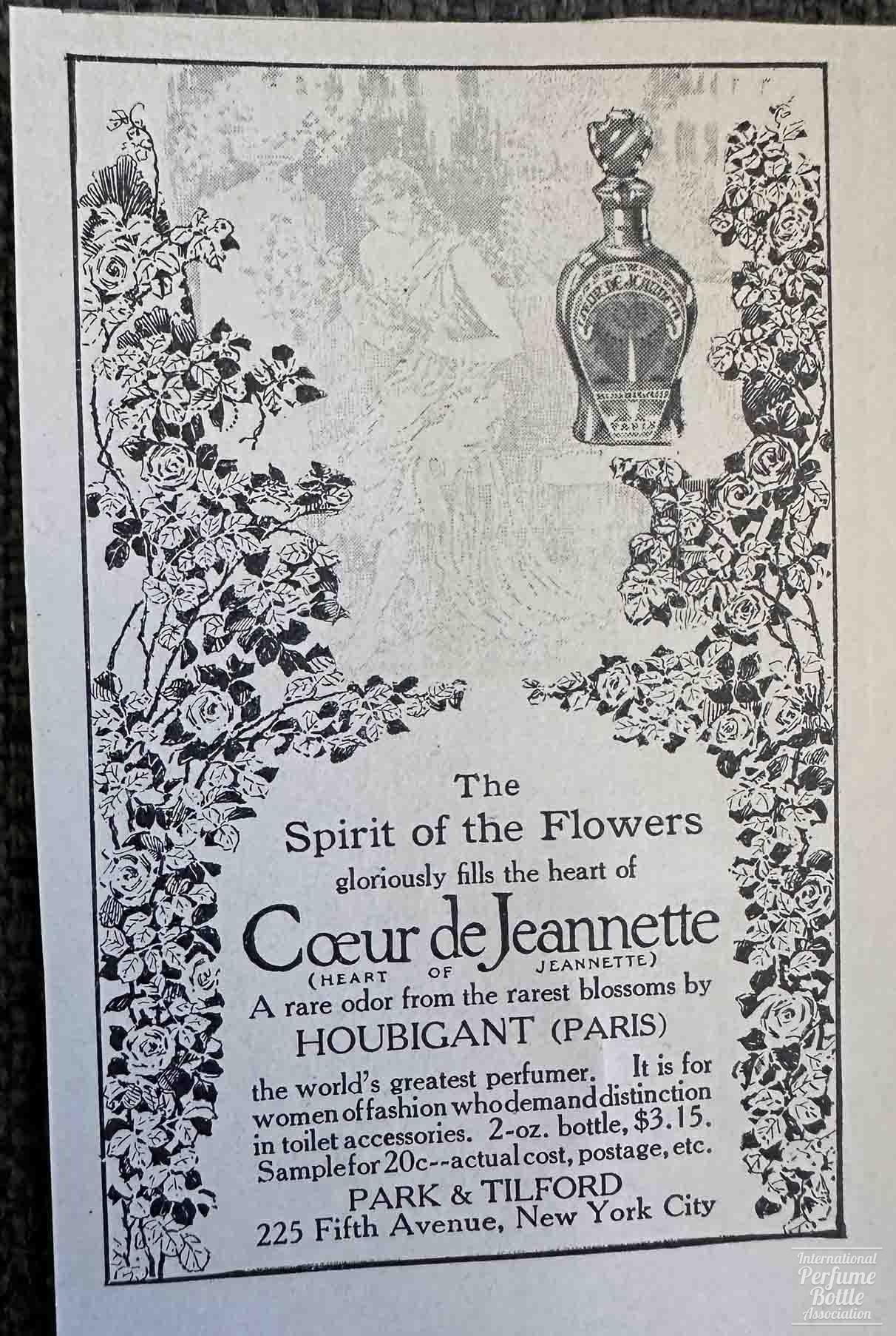 "Coeur de Jeannette" by Houbigant Advertisement - 1912