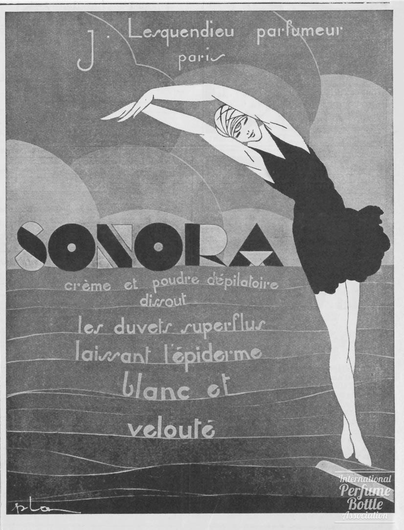 "Sonora" Creme and Powder by Lesquendieu Advertisement - 1927