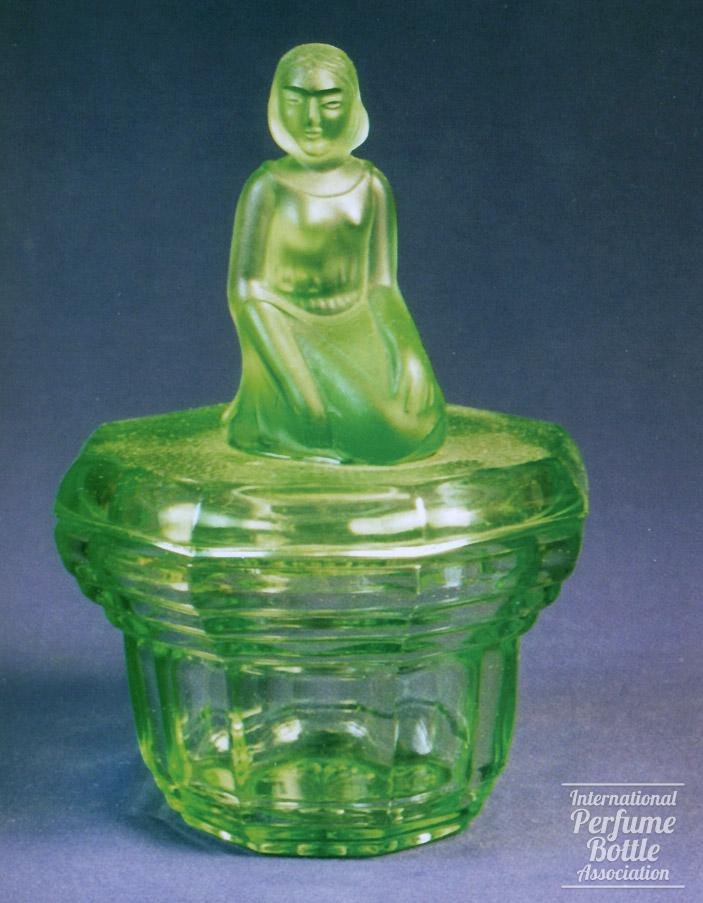 Uranium Glass Trinket Jar With Kneeling Maiden