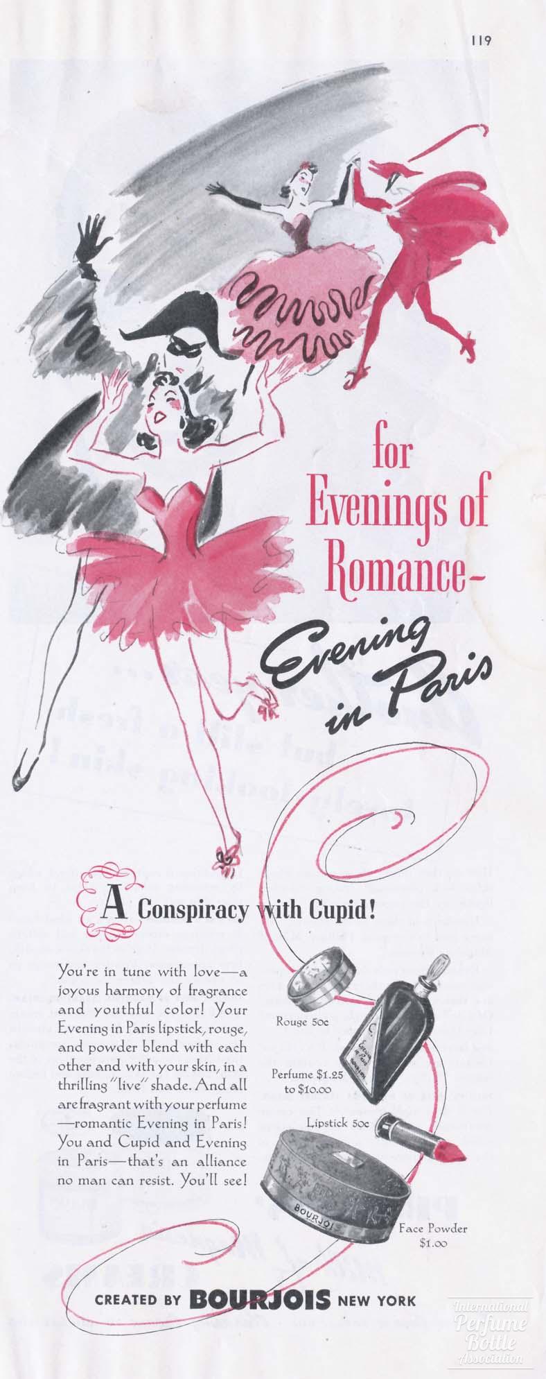 "Evening in Paris" by Bourjois Advertisement - 1941