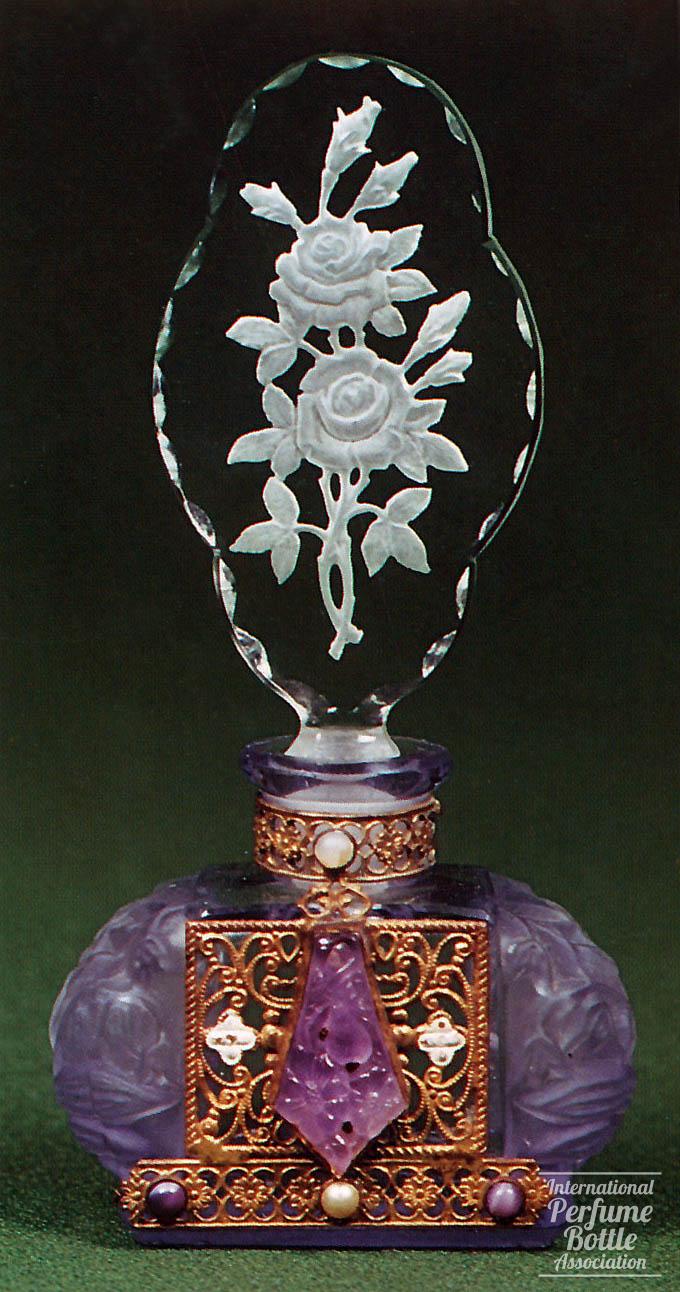 Jeweled Czech Bottle With Roses Stopper