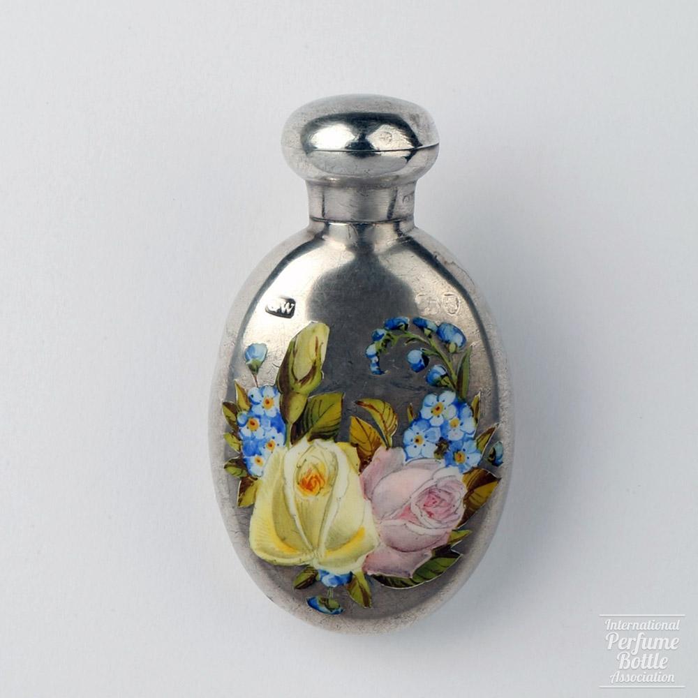 Silver Bottle With Enamel Roses by George Winkle