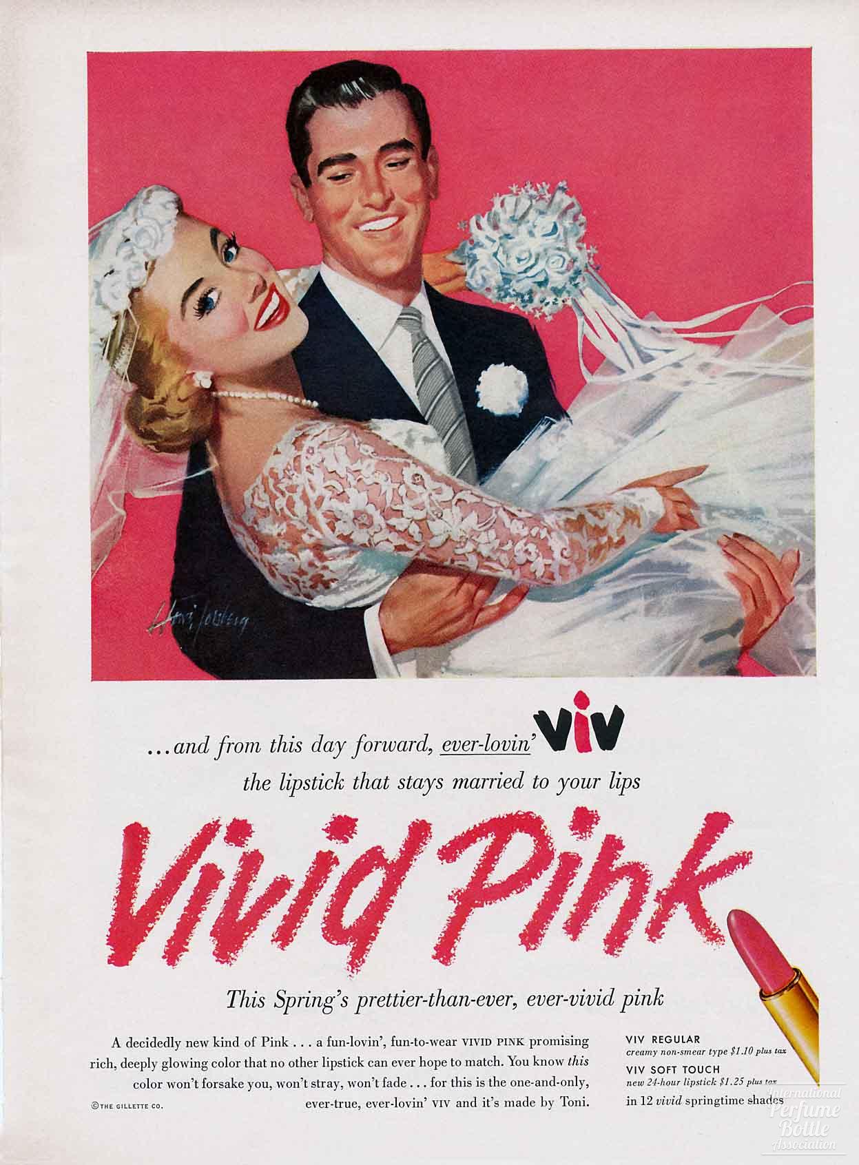 "Vivid Pink" Lipstick by Toni Advertisement - 1956
