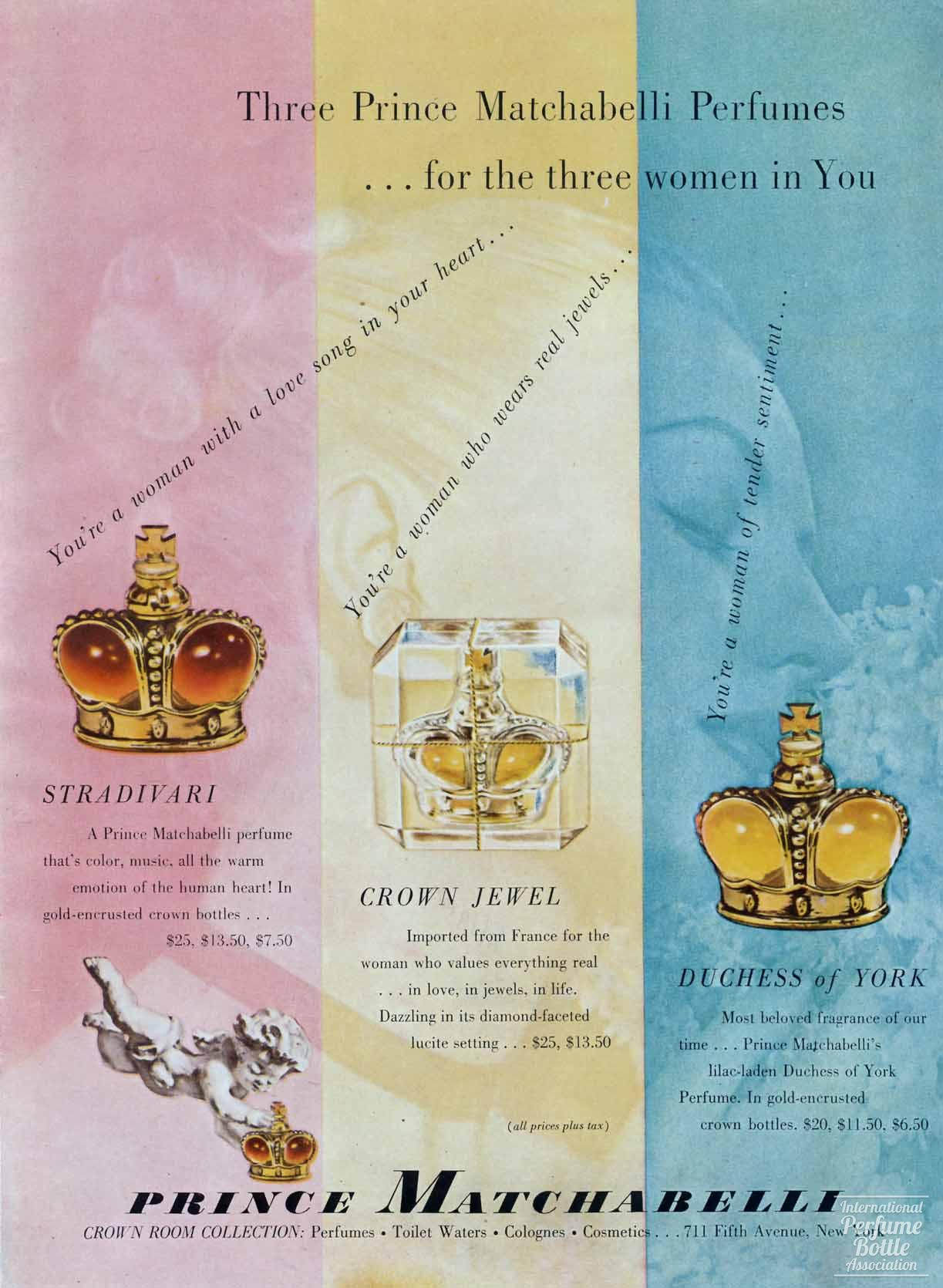Crown Room Collection by Prince Matchabelli Advertisement - 1947