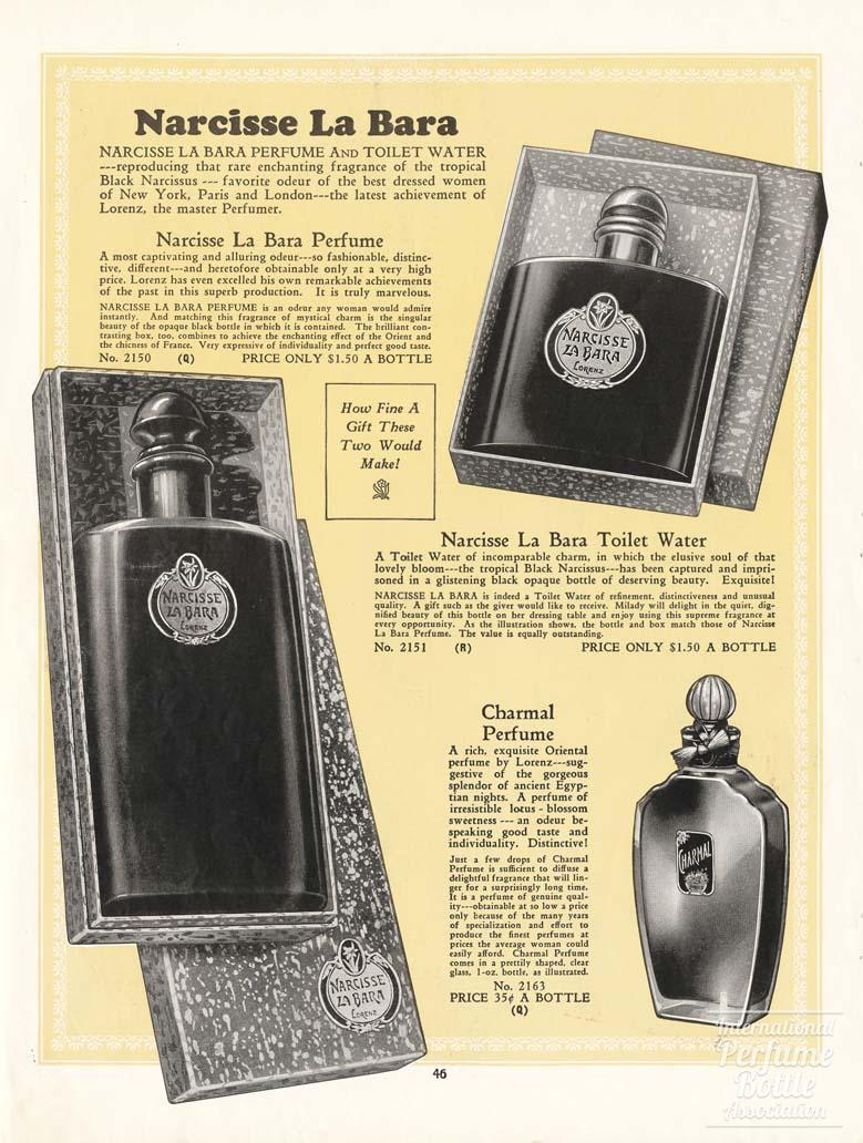 "Narcisse La Bara" and "Charmal" by Lorenz Brothers Advertisement - 1920's