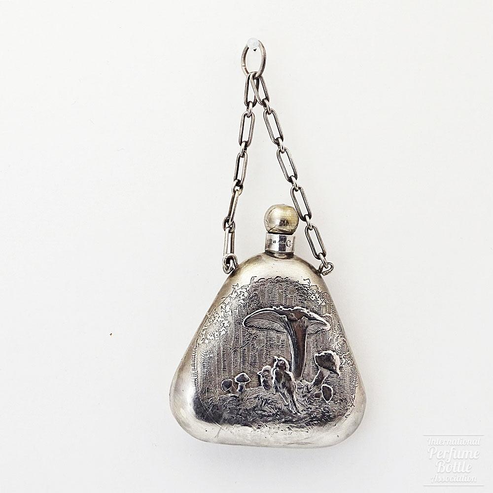 Silver Bottle With Birds and Mushrooms