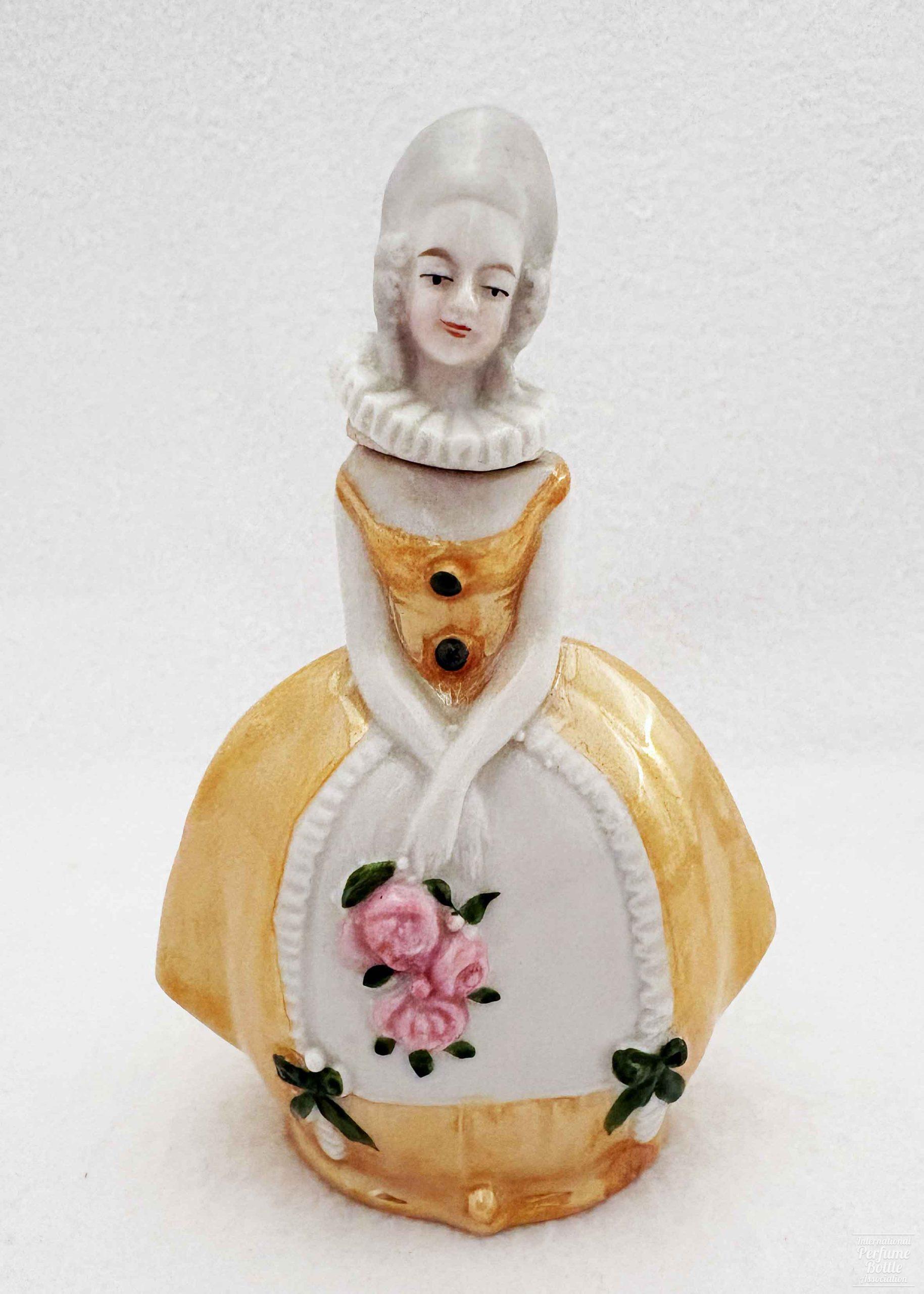 Lady in Gold Dress Holding Roses