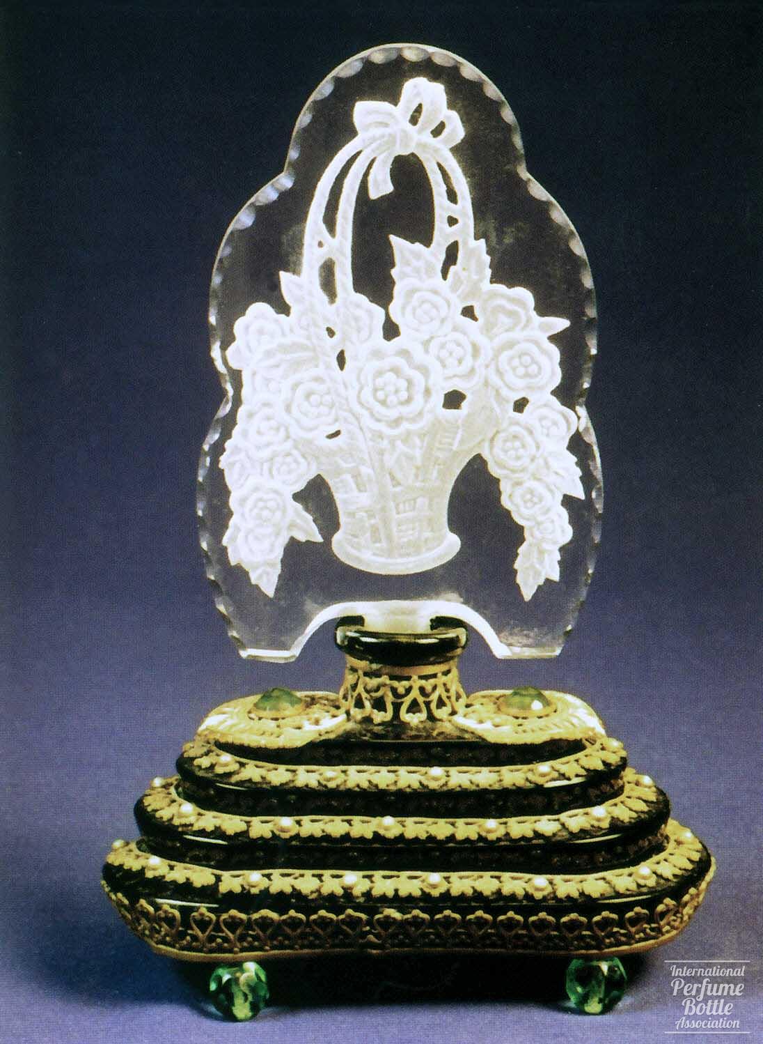 Czech Bottle With Basket of Flowers Stopper by Morlee