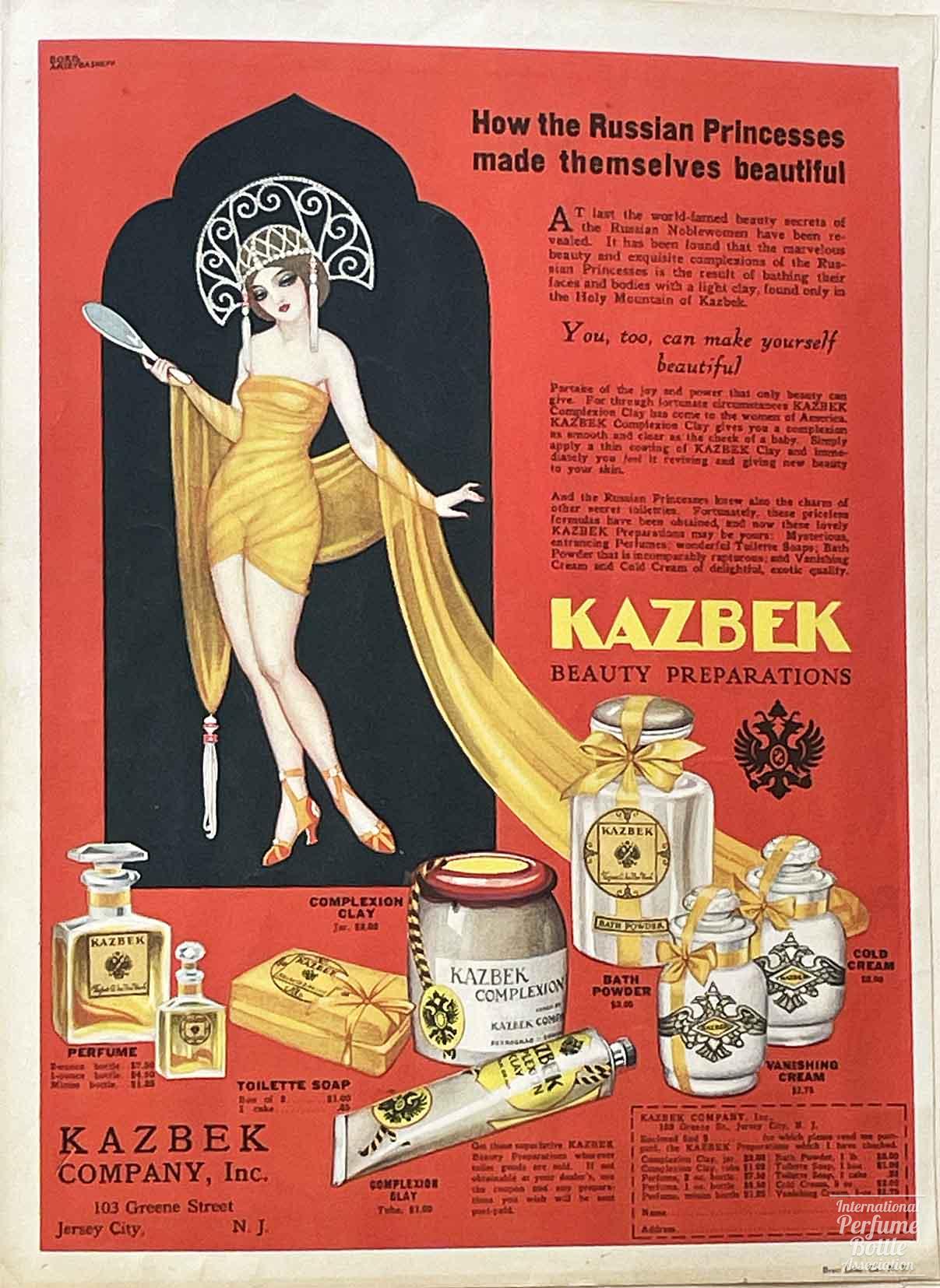Beauty Preparations by Kazbek Advertisement - 1921