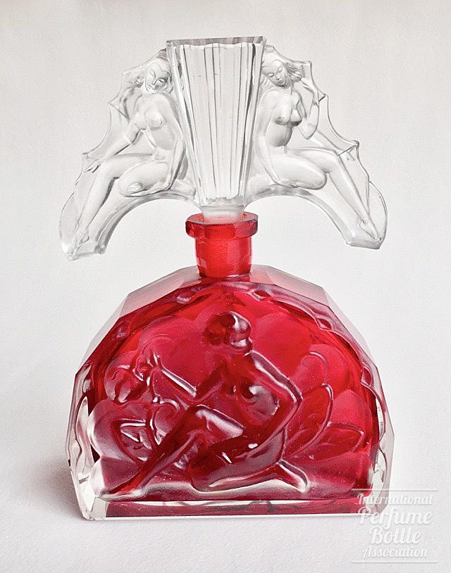 Red and Clear Czech Bottle With Nudes, Ingrid Line by Schlevogt