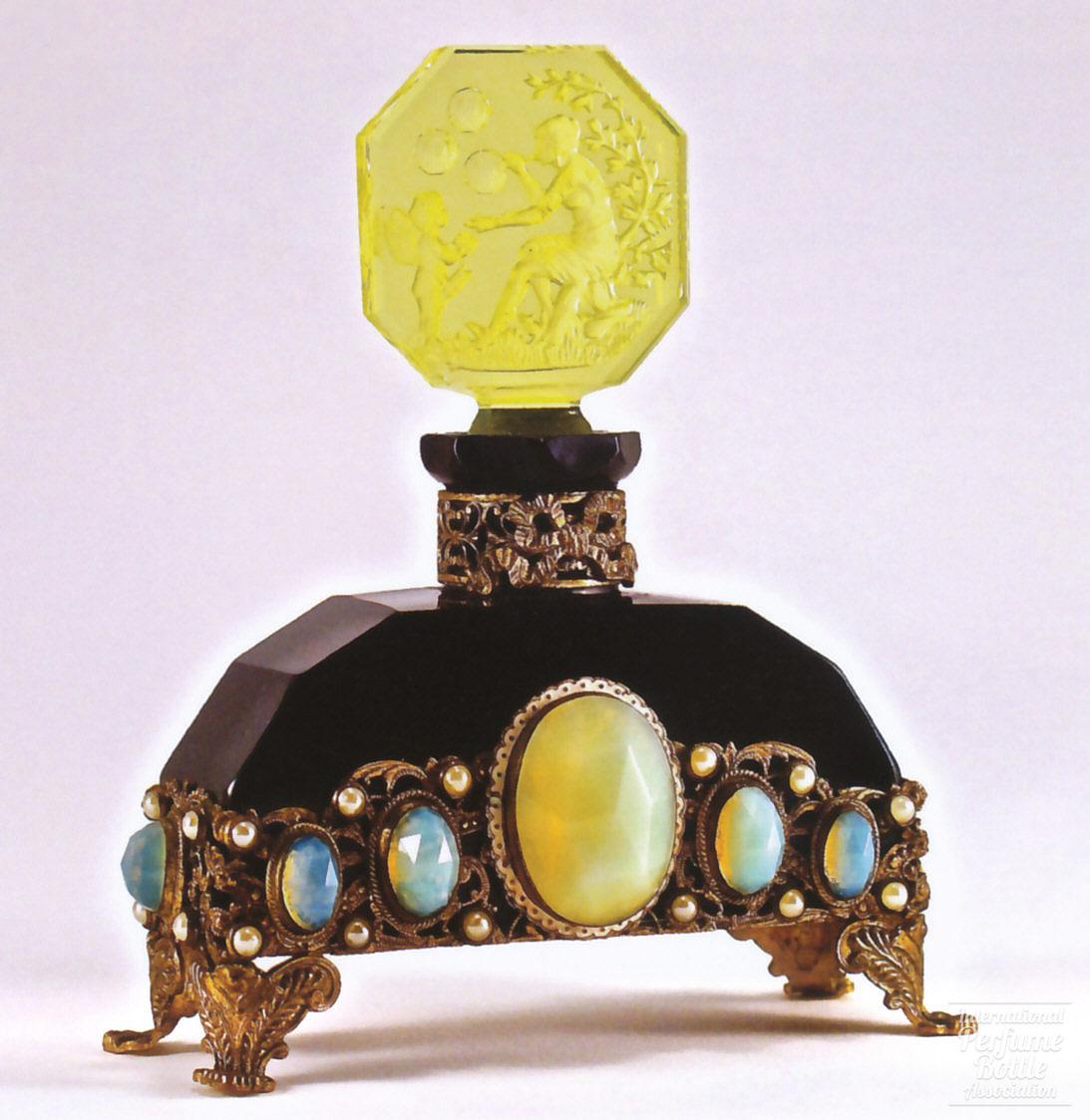 Black Jeweled Bottle With Cupid and Venus by Hoffmann