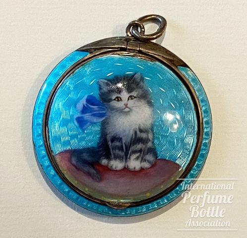 Pale Blue Guilloché Compact With Cat